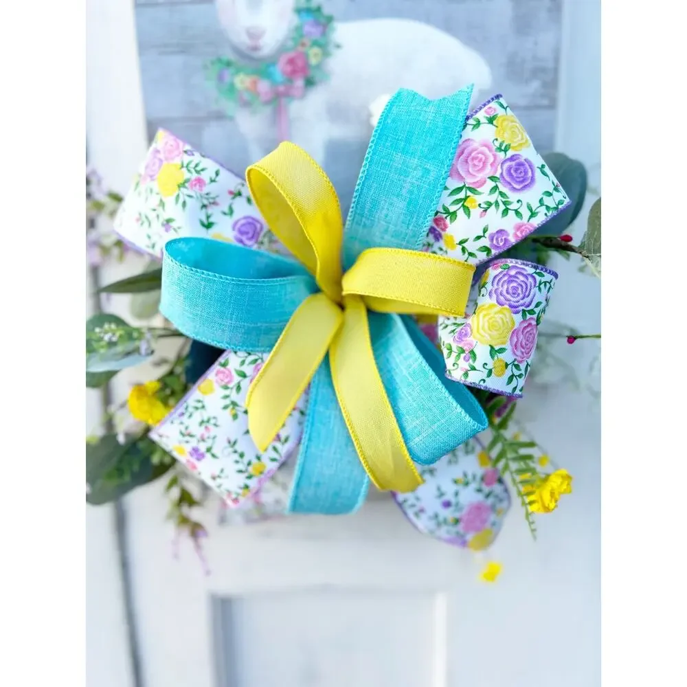 Easter Picket Fence Door Wreath with Lamb, Wood Porch Decoration, Floral Accents